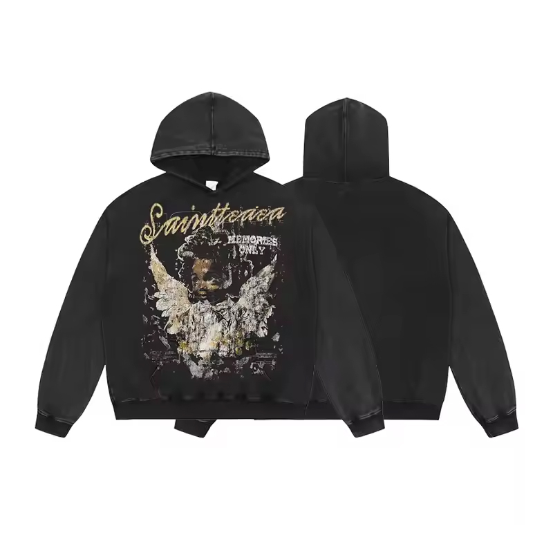 our hoodie men streetwear collection at hongfeng features washed distressed retro designs.